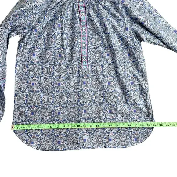 Talbots Popover Top Blue Kaleidoscope Pattern Preppy Boho Women’s Size /M - Picture 9 of 12